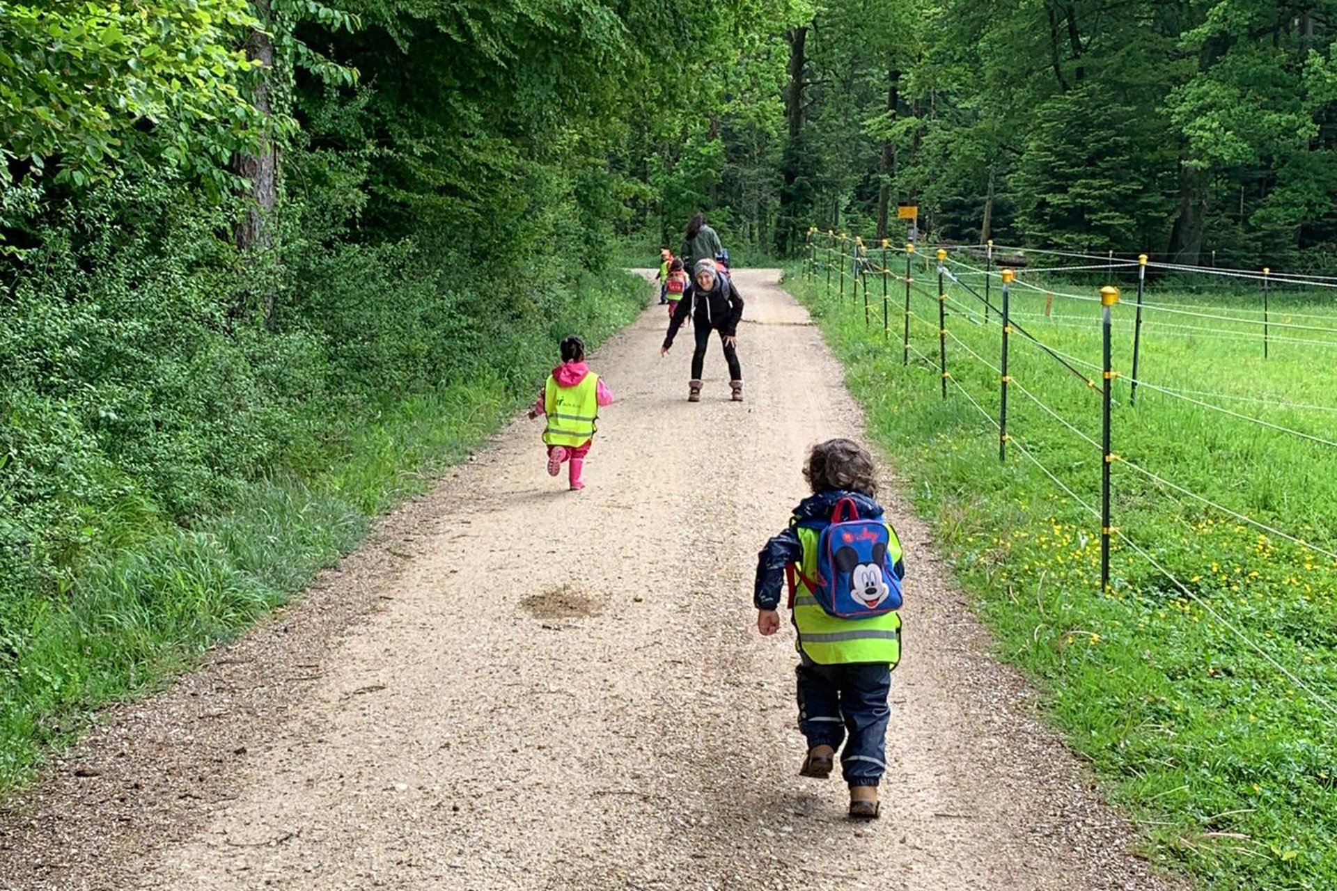 Kita kidsco Bözingen Wettrennen während eines Waldtages